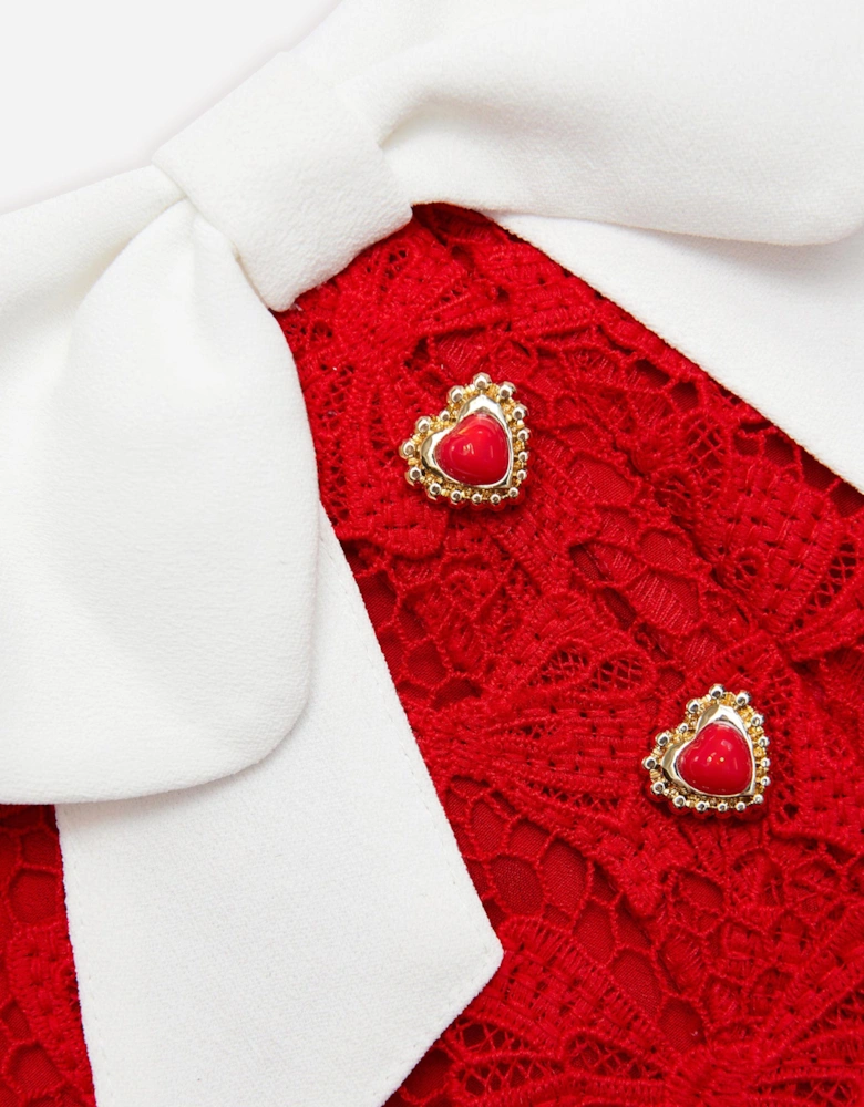 Girls Bow Lace Dress in Red
