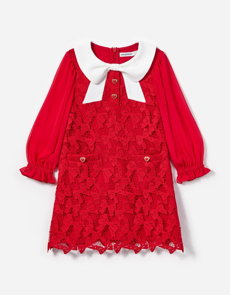Girls Bow Lace Dress in Red
