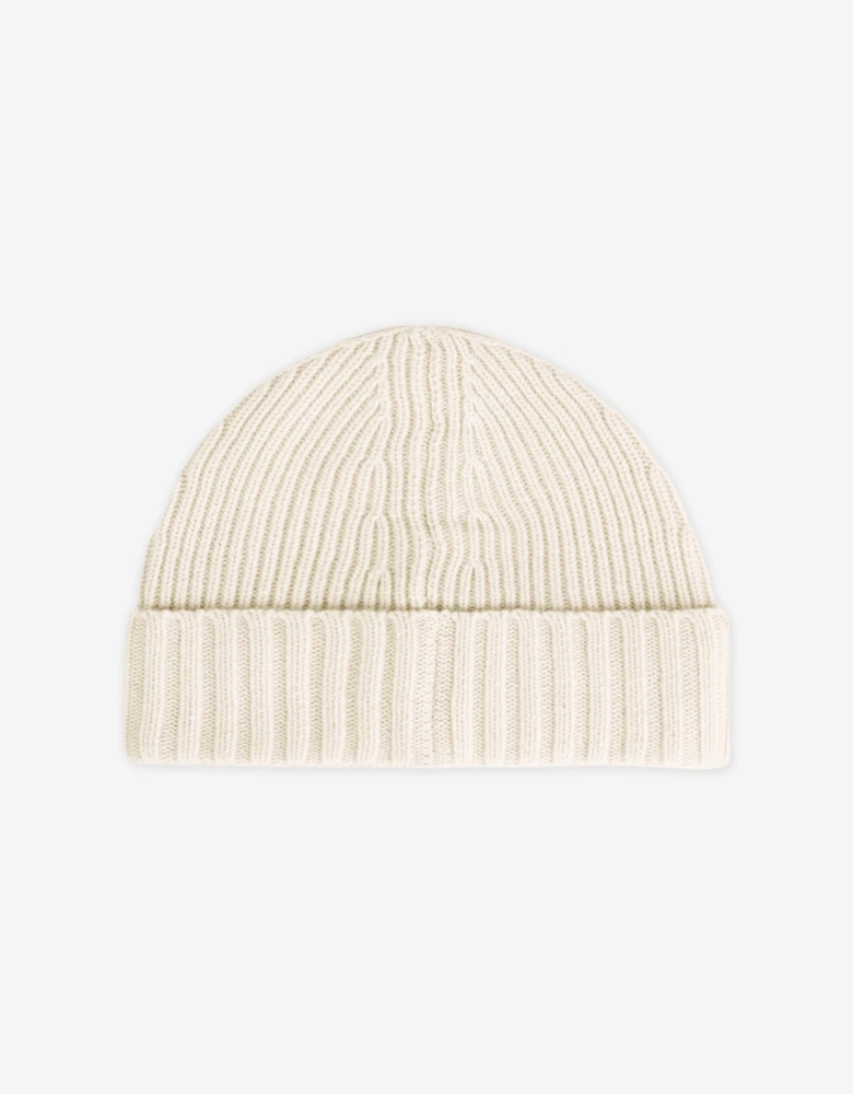 Boys Wool Knitted Logo Beanie in Ivory