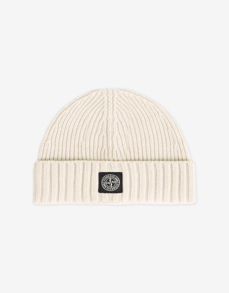 Boys Wool Knitted Logo Beanie in Ivory