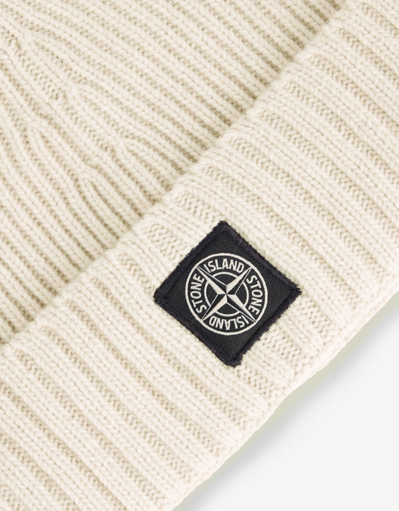 Boys Wool Knitted Logo Beanie in Ivory