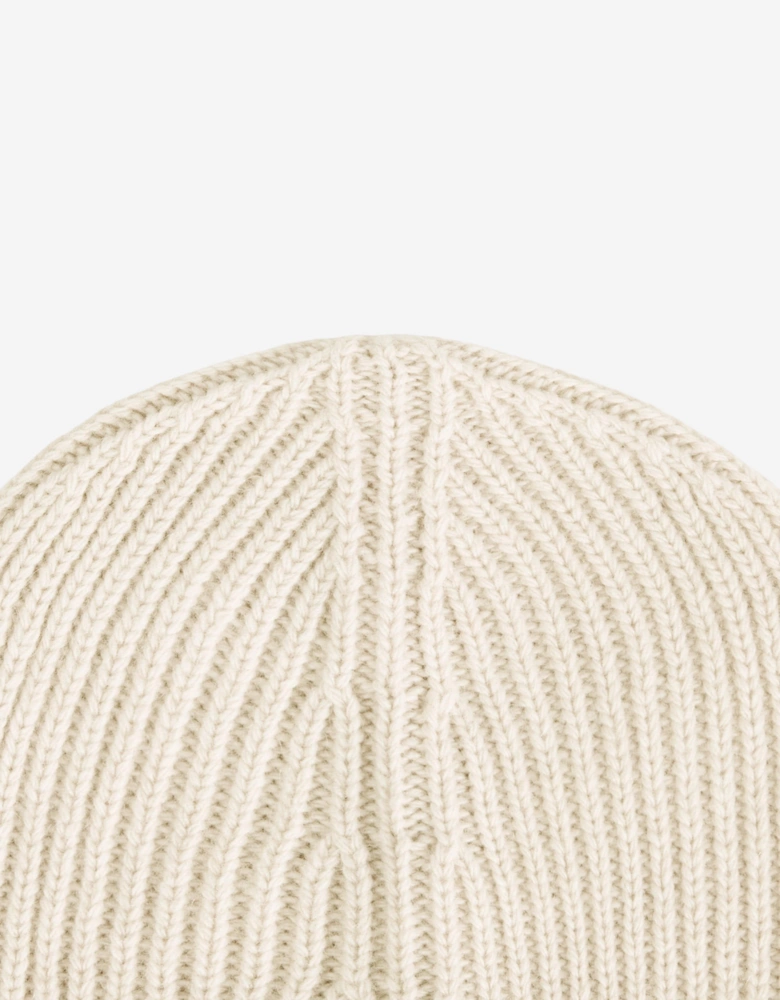 Boys Wool Knitted Logo Beanie in Ivory