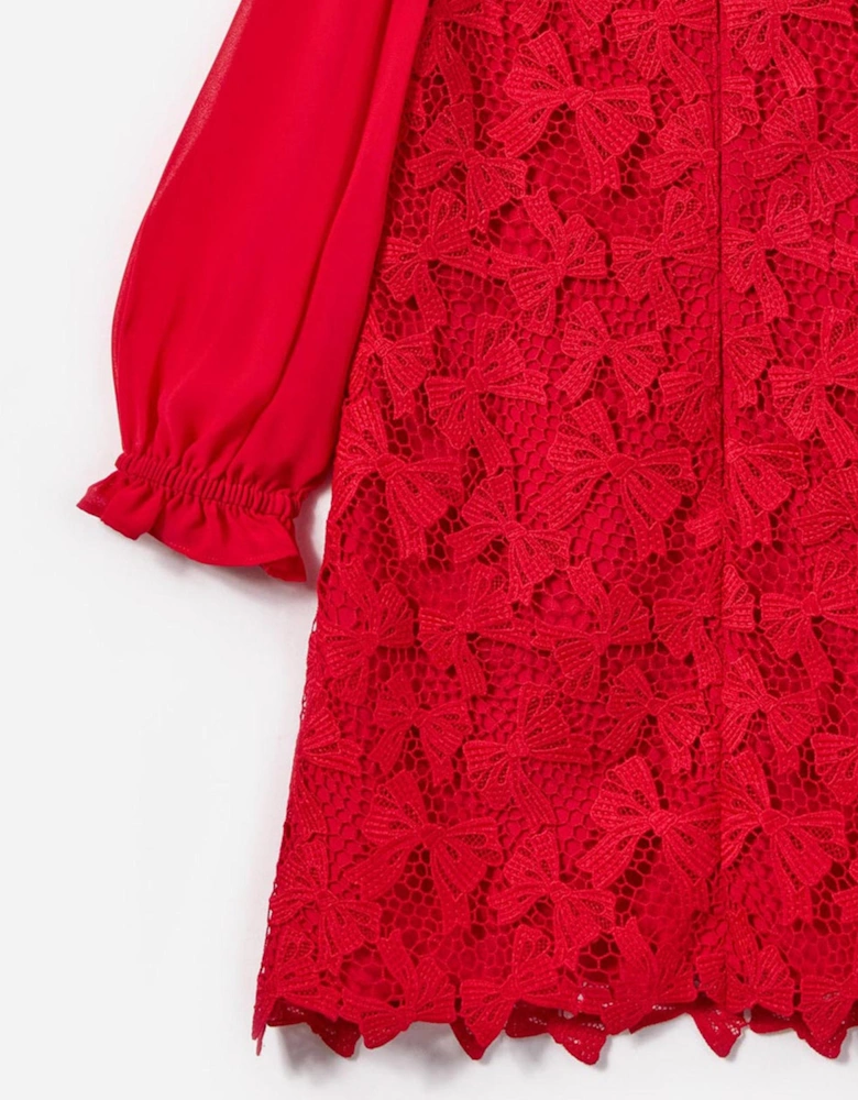Girls Bow Lace Dress in Red