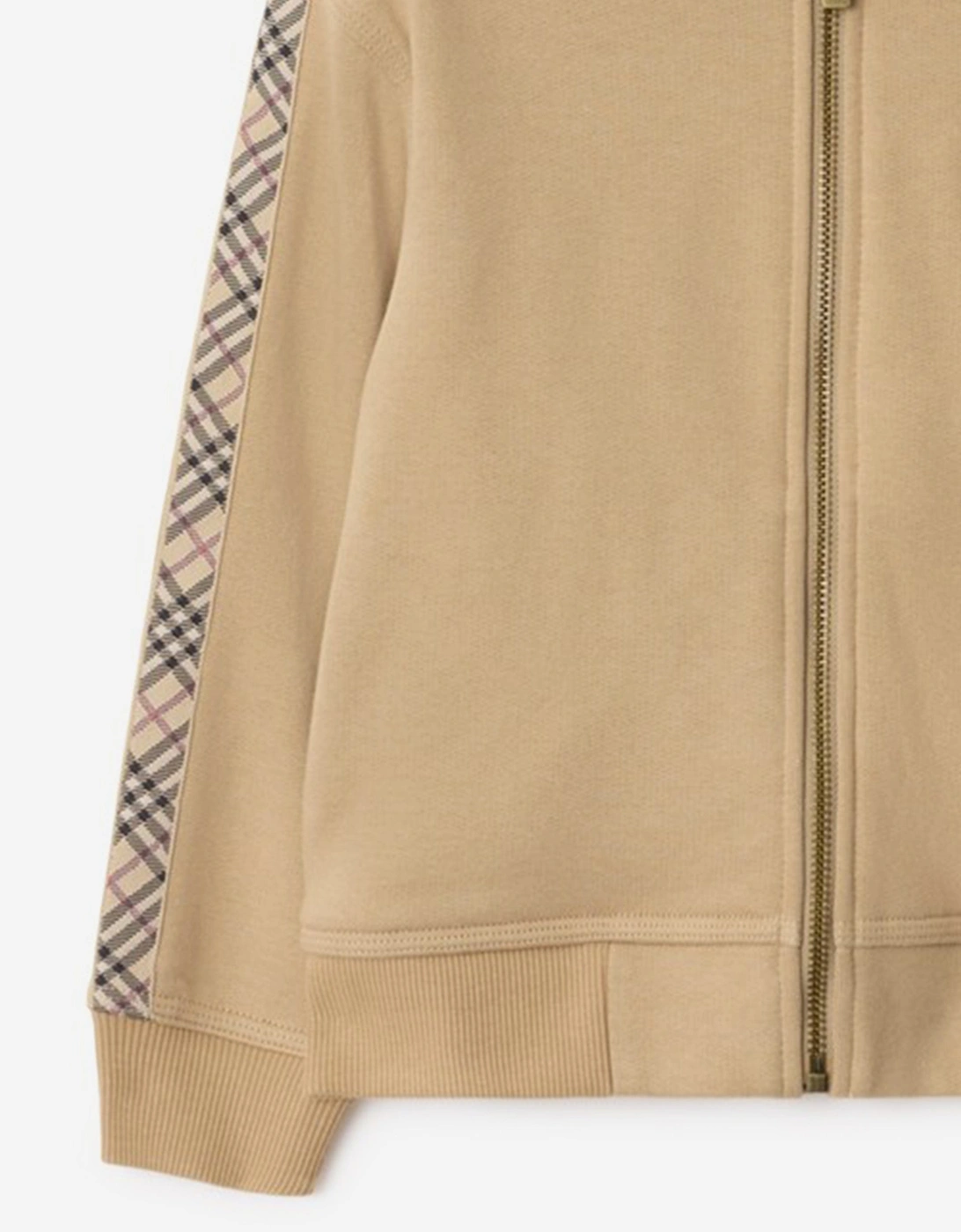 Boys Clyde Check Tape Zip Up Top in Beige