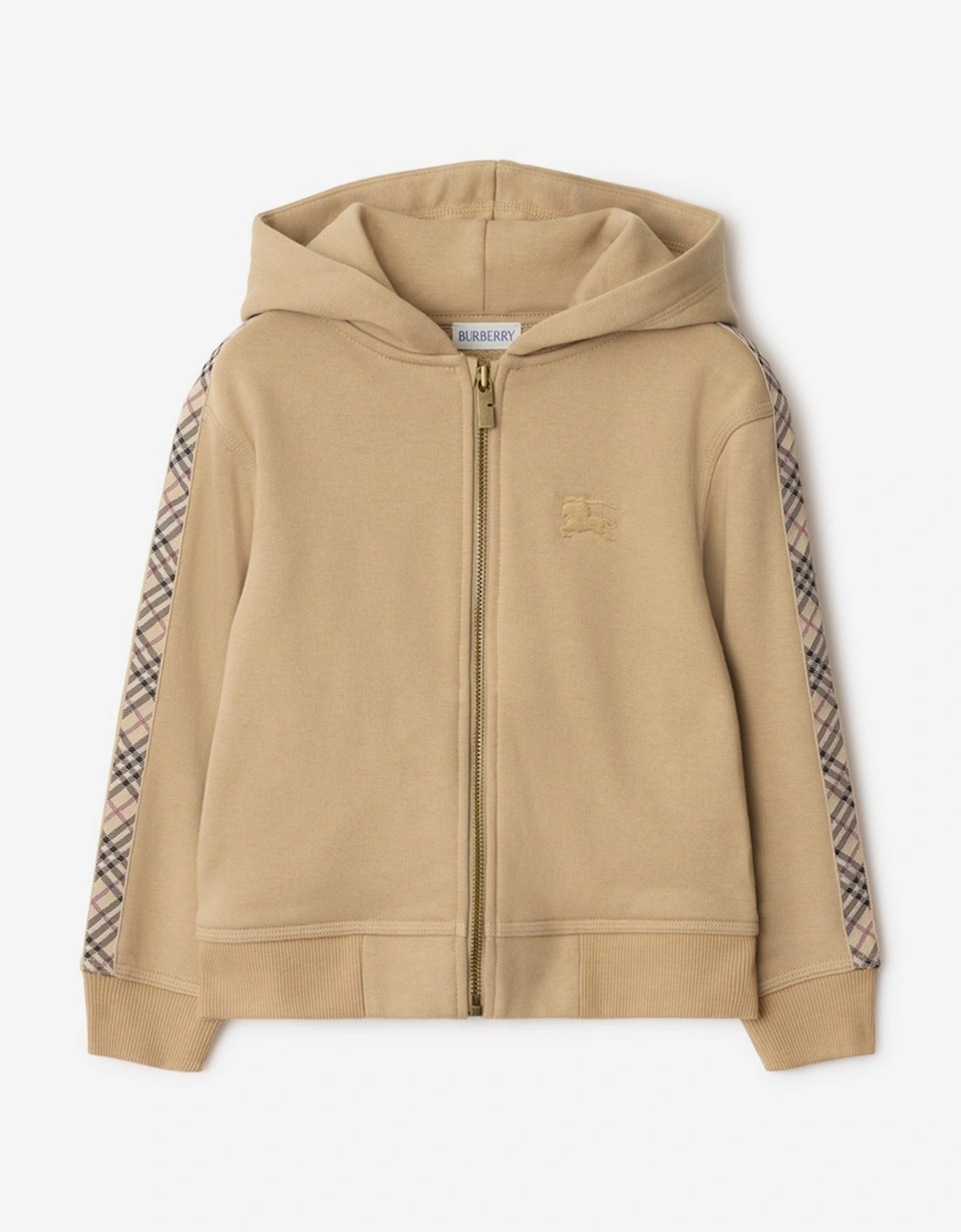 Boys Clyde Check Tape Zip Up Top in Beige, 5 of 4