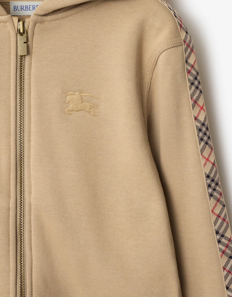 Boys Clyde Check Tape Zip Up Top in Beige