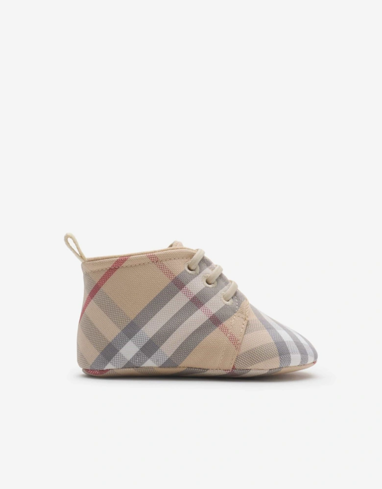 Baby Corby Check Booties in Beige