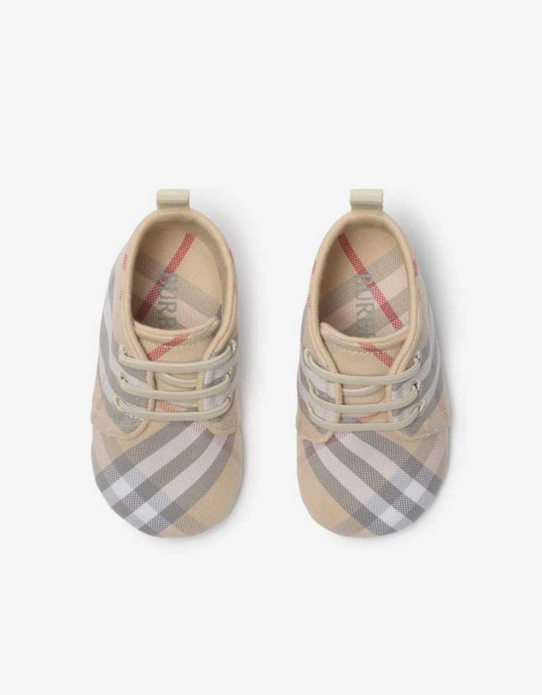 Baby Corby Check Booties in Beige
