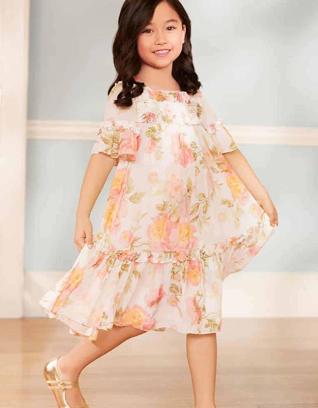 Girls Peony Promise Chiffon Dress in Multicolour