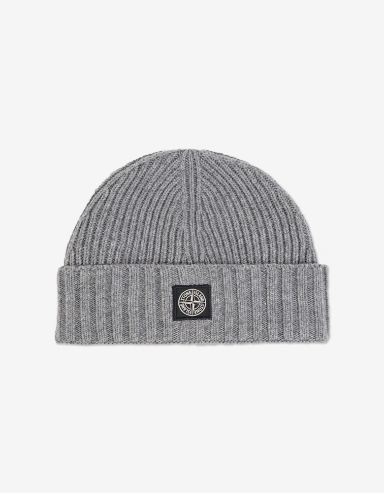 Boys Wool Knitted Logo Beanie in Grey