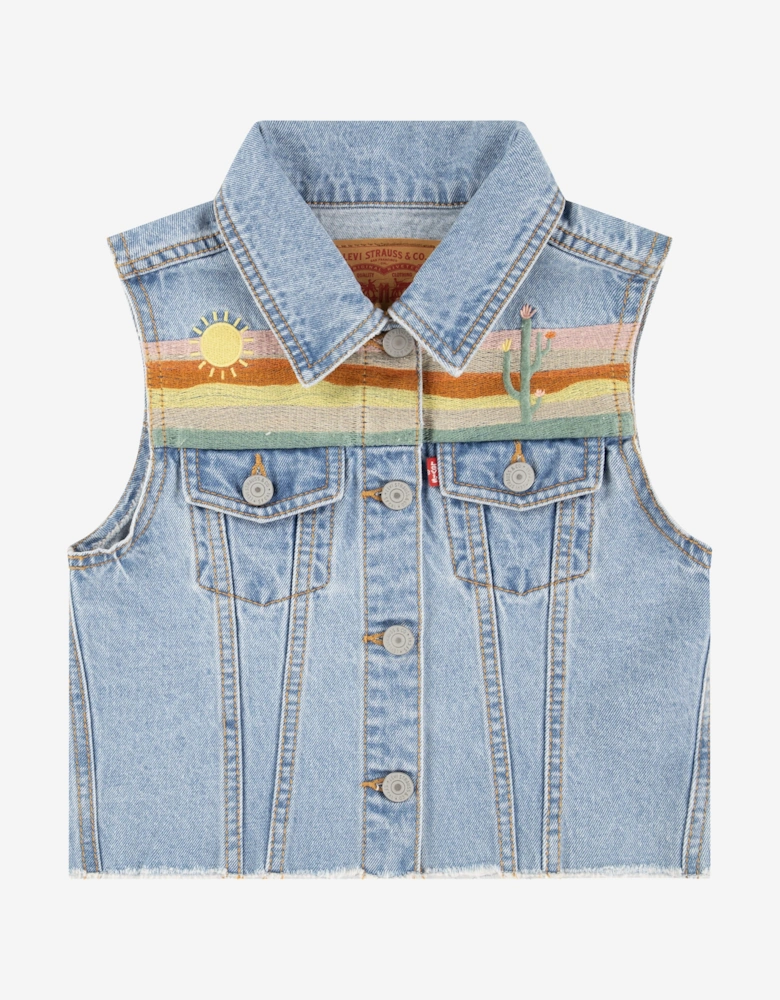 Girls Embroidered Gilet in Blue