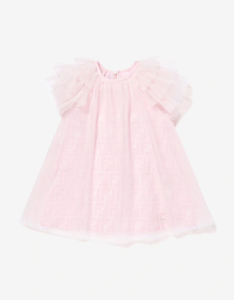 Girls FF Logo Tulle Dress in Pink