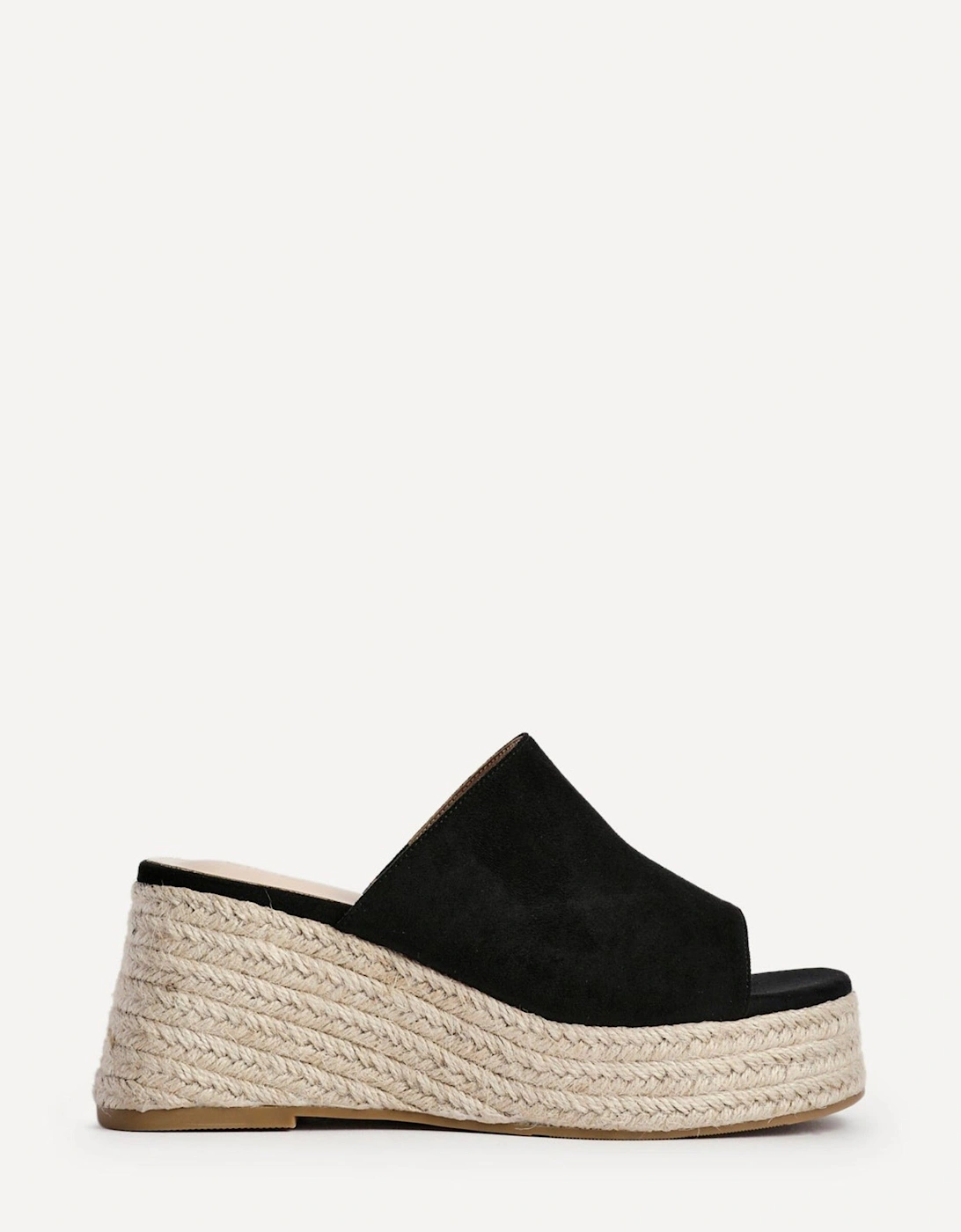 Espresso Black Faux Suede Espadrille Inspired Mule Wedges, 2 of 1