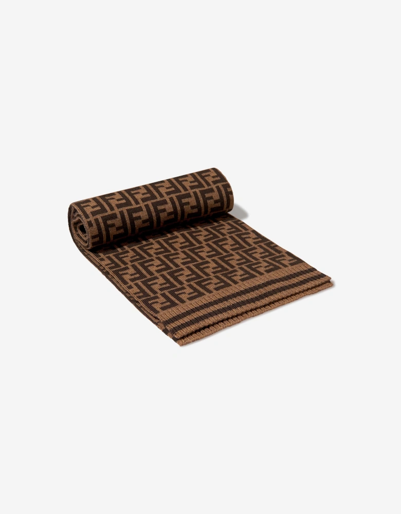 Kids Wool Logo Scarf in Brown