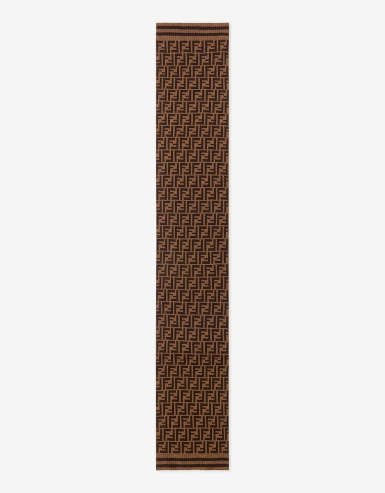 Kids Wool Logo Scarf in Brown