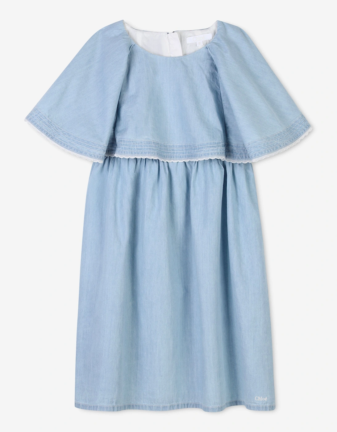 Girls Ruffled Lightweight Denim Dress in Blue, 5 of 4