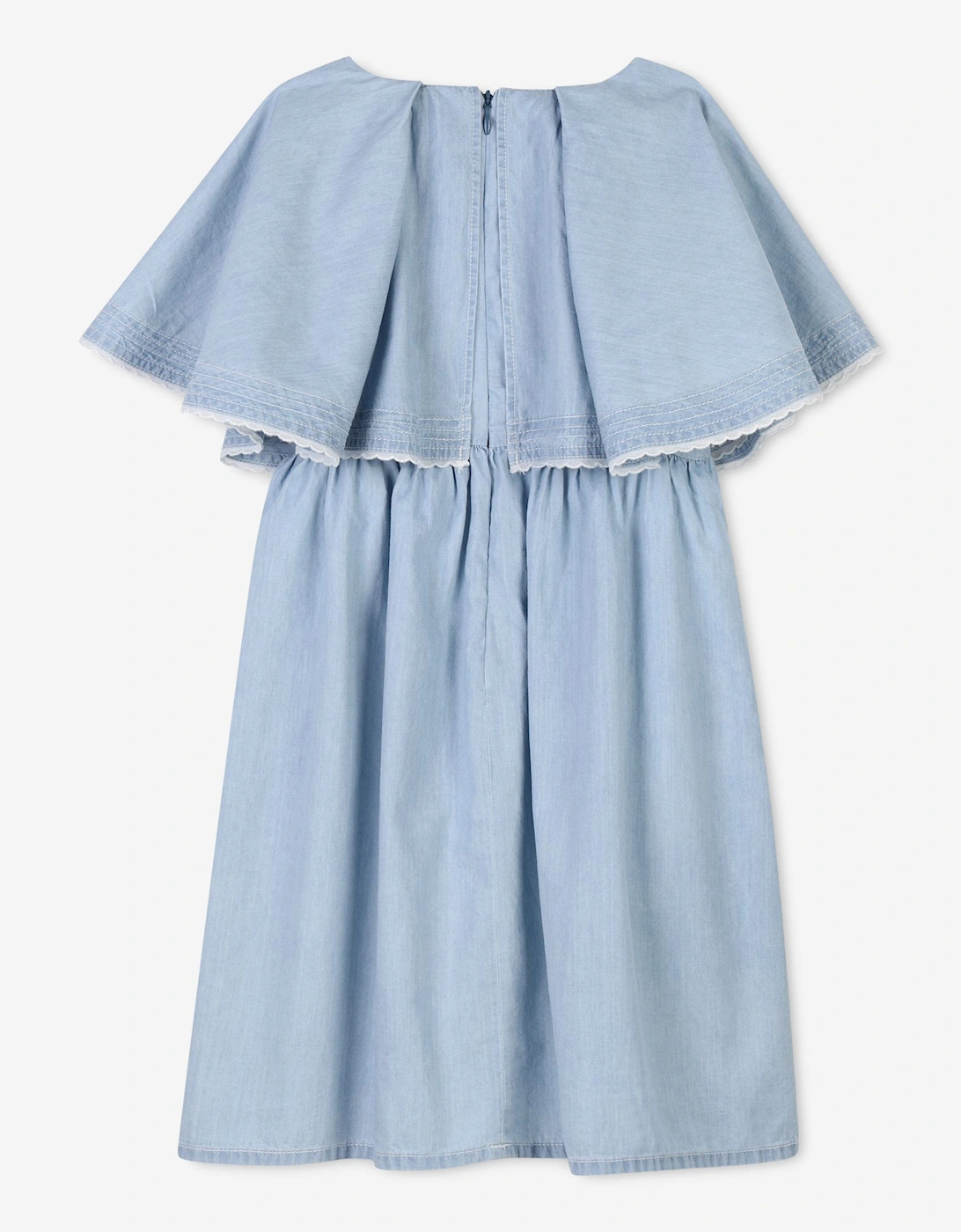 Girls Ruffled Lightweight Denim Dress in Blue