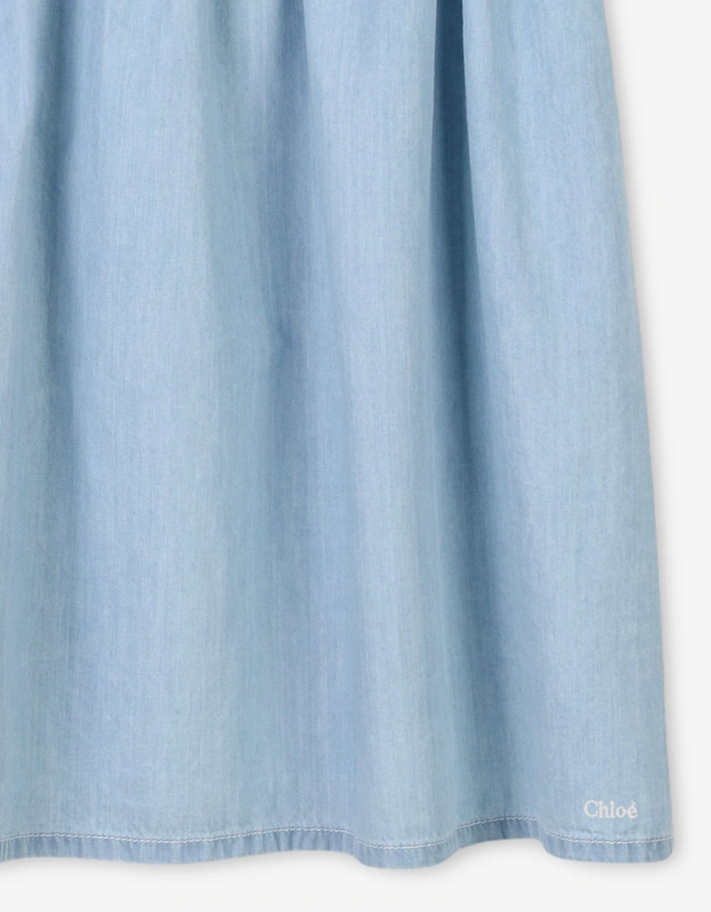 Girls Ruffled Lightweight Denim Dress in Blue