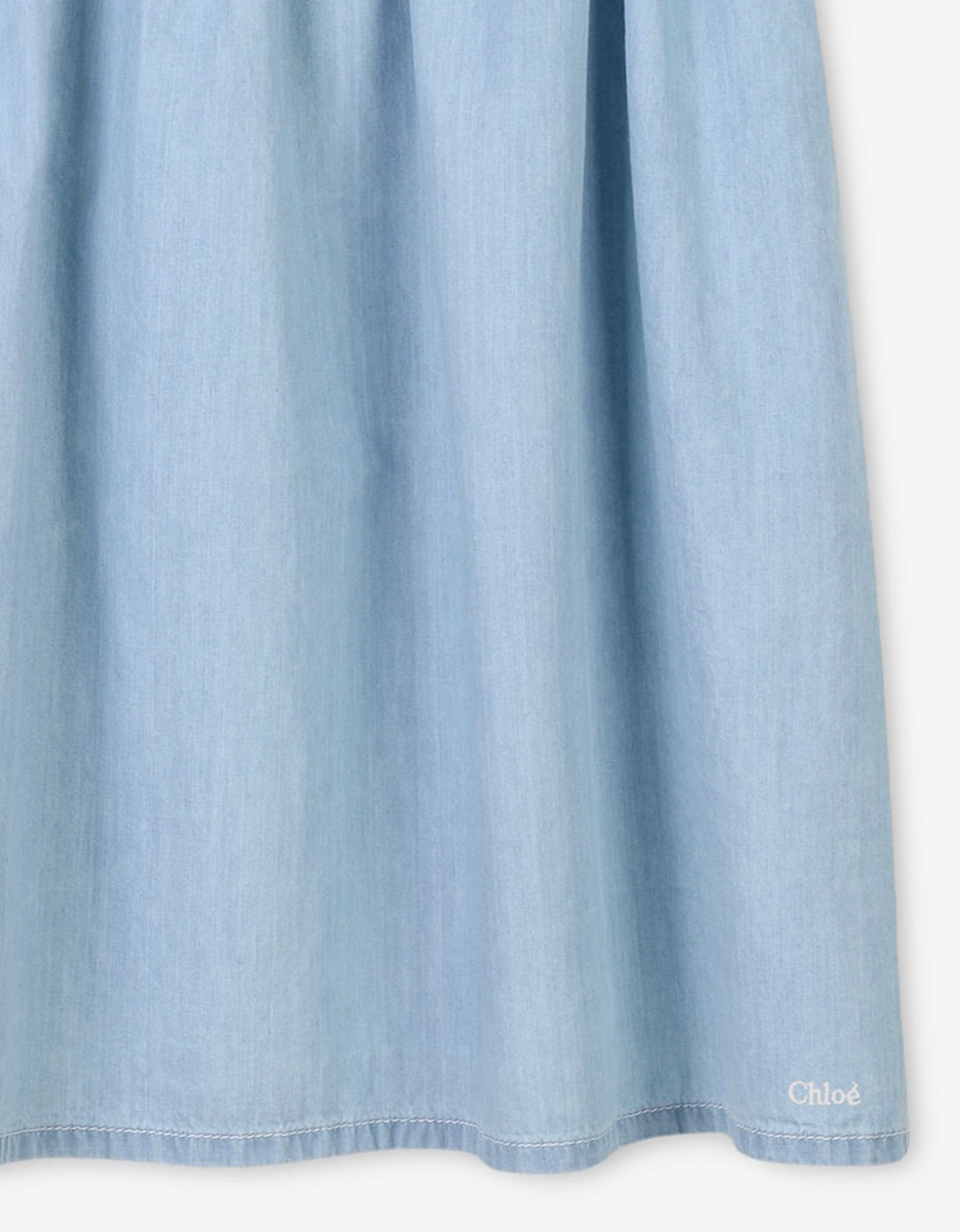 Girls Ruffled Lightweight Denim Dress in Blue