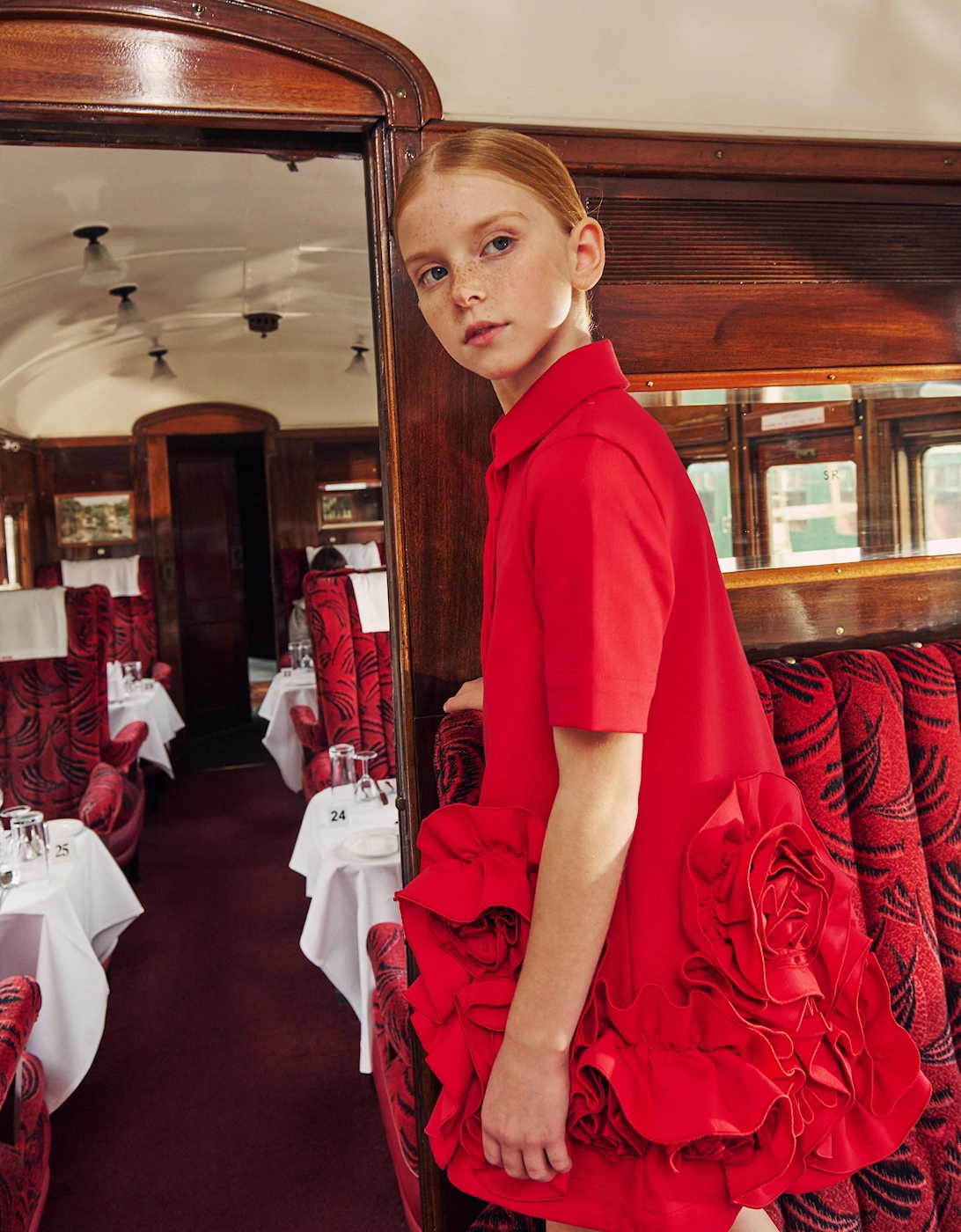 Girls Dream On Frilly Flower Dress in Red