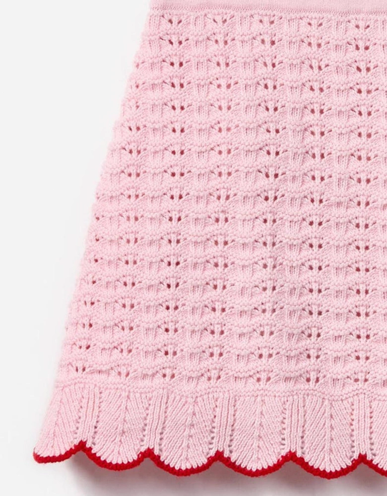 Girls Textured Knit Heart Detail Skirt in Pink