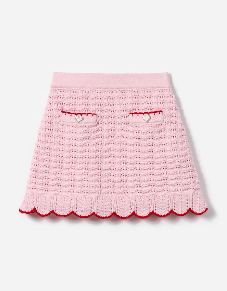 Girls Textured Knit Heart Detail Skirt in Pink