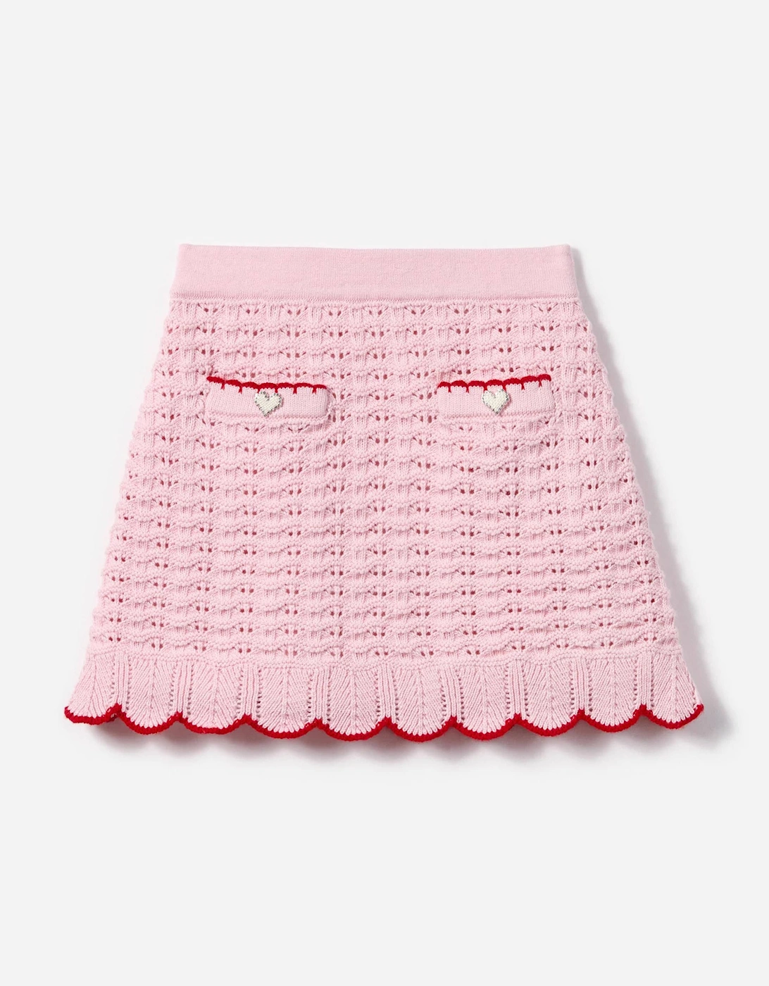 Girls Textured Knit Heart Detail Skirt in Pink, 5 of 4