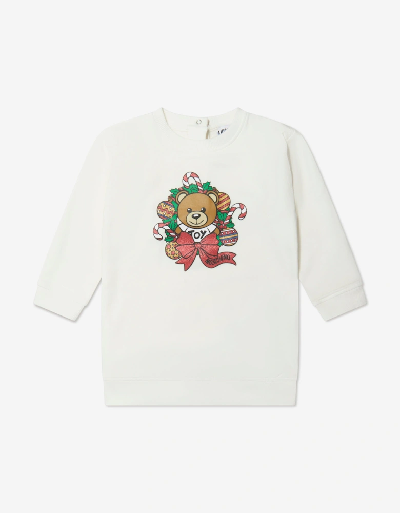 Baby Girls Holiday Sweater Dress in Ivory