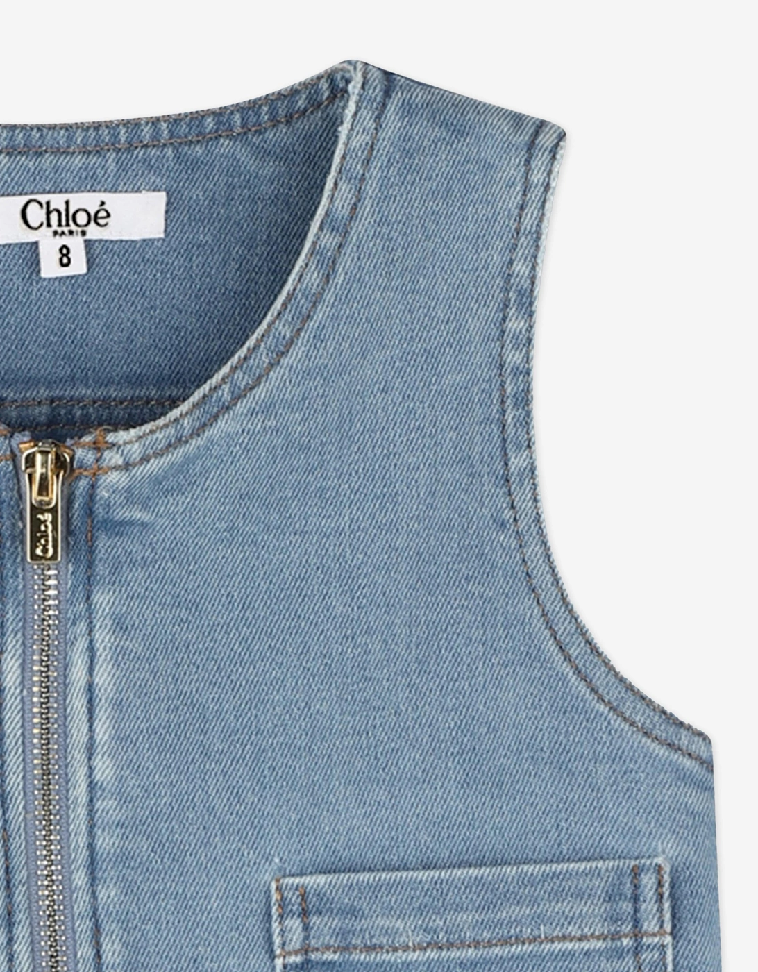 Girls Sleeveless Denim Zip Dress in Blue