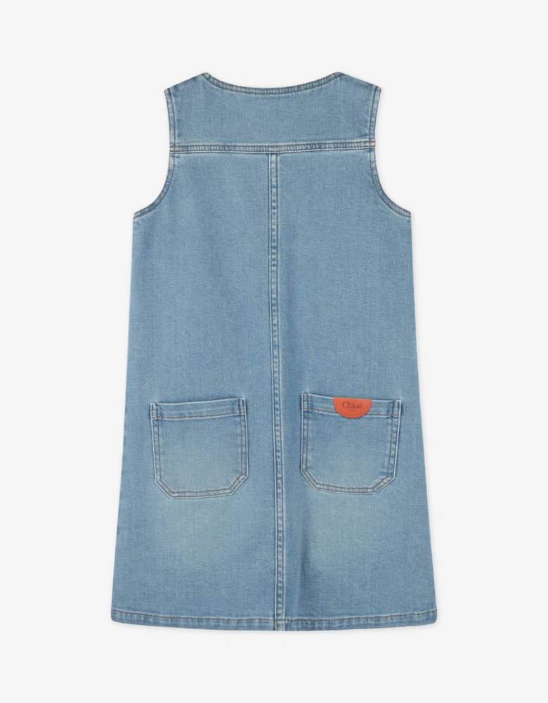 Girls Sleeveless Denim Zip Dress in Blue