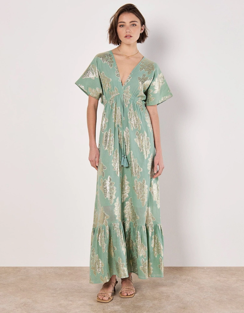 Gold Foil Floral Maxi Dress