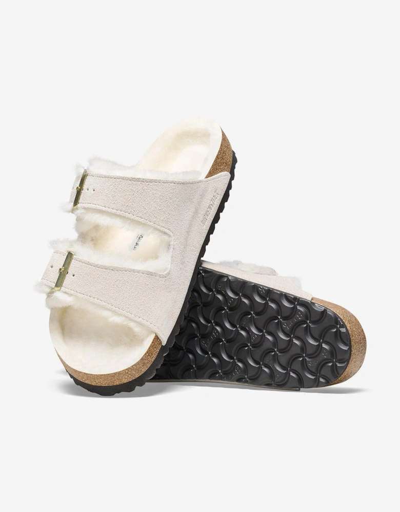 Shearling Suede Sandals in White