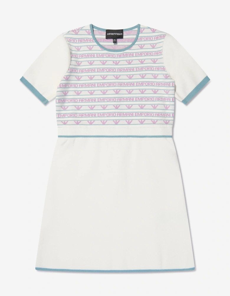 Girls Short Sleeve Logo Dress In White