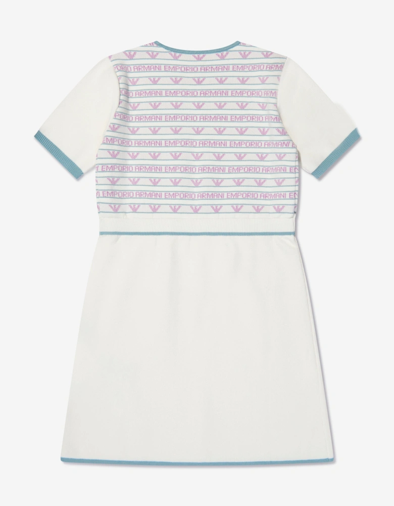 Girls Short Sleeve Logo Dress In White