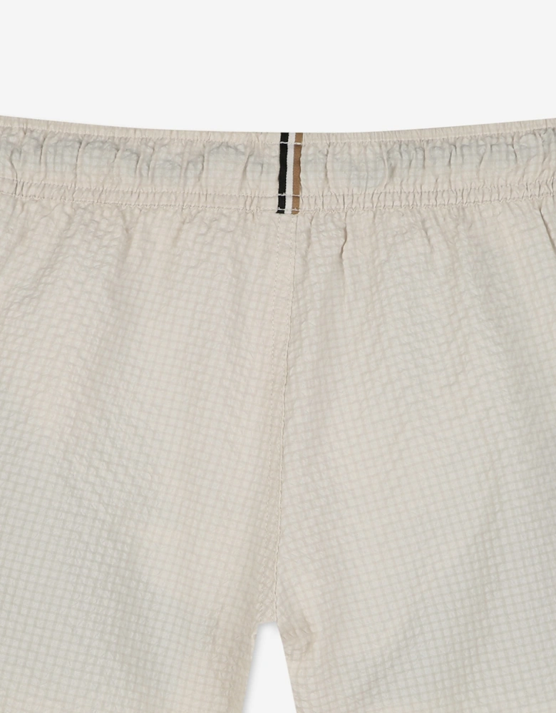 BOSS Boys Logo Print Swim Shorts in Beige