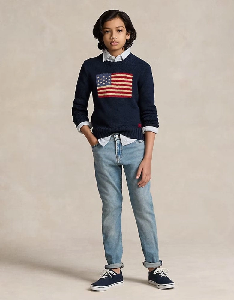 Boys Cotton Flag Jumper in Navy
