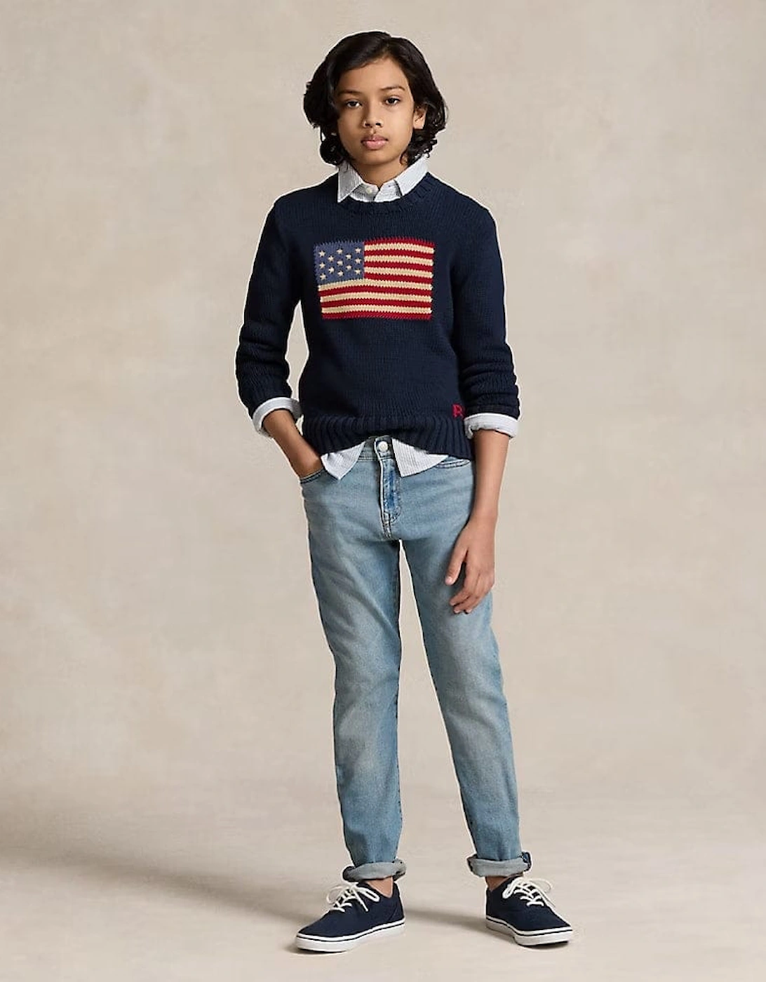 Boys Cotton Flag Jumper in Navy