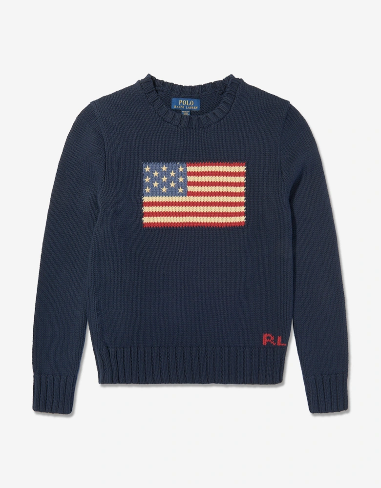 Boys Cotton Flag Jumper in Navy