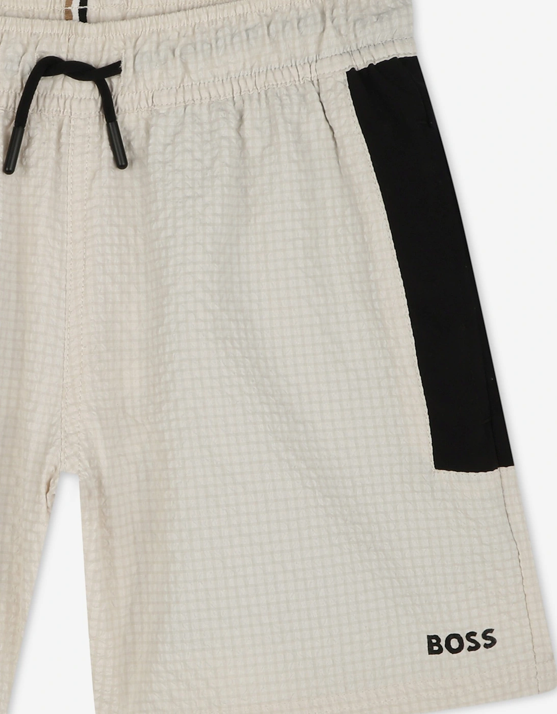 BOSS Boys Logo Print Swim Shorts in Beige
