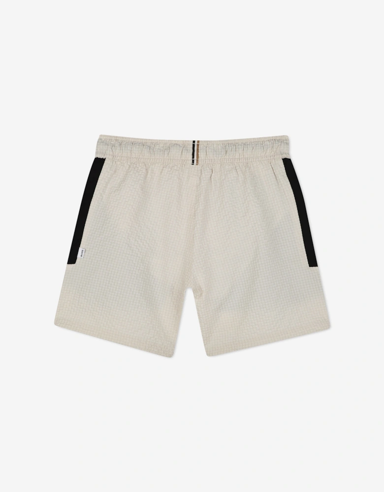 BOSS Boys Logo Print Swim Shorts in Beige