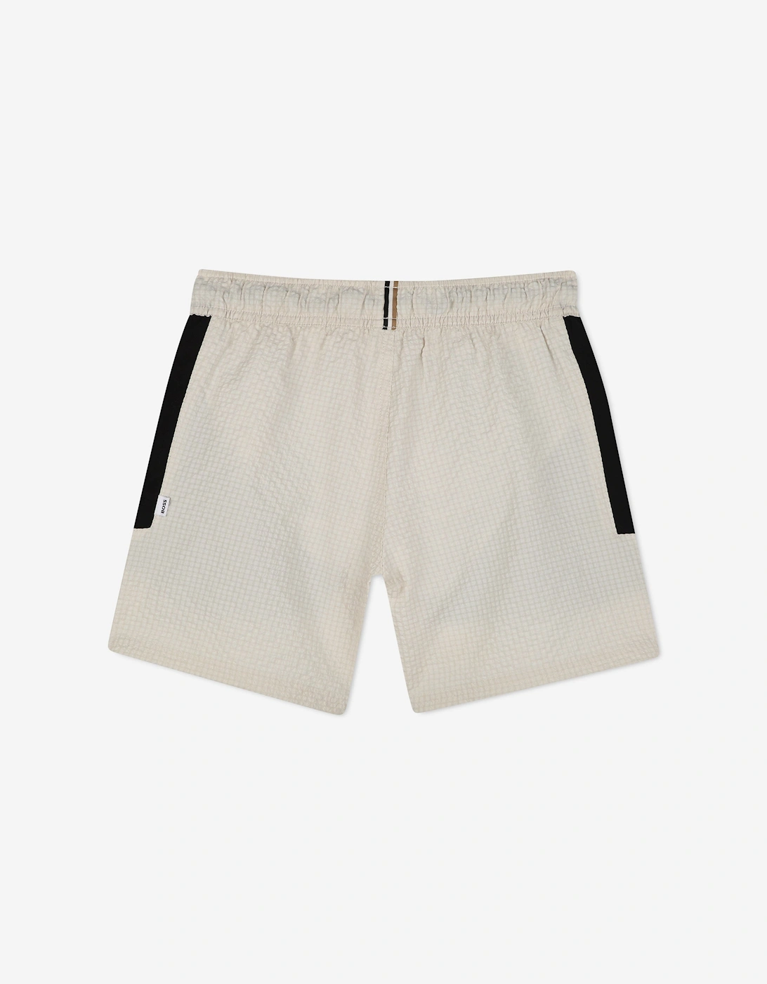 BOSS Boys Logo Print Swim Shorts in Beige