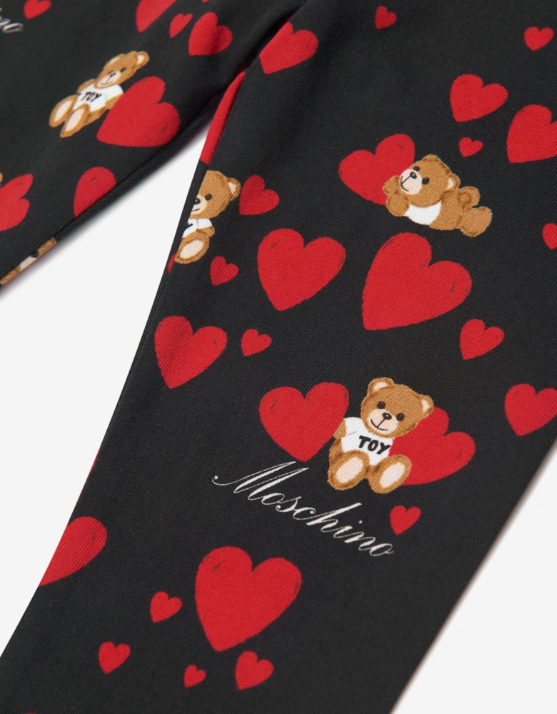Baby Girls Teddy Hearts Leggings in Black