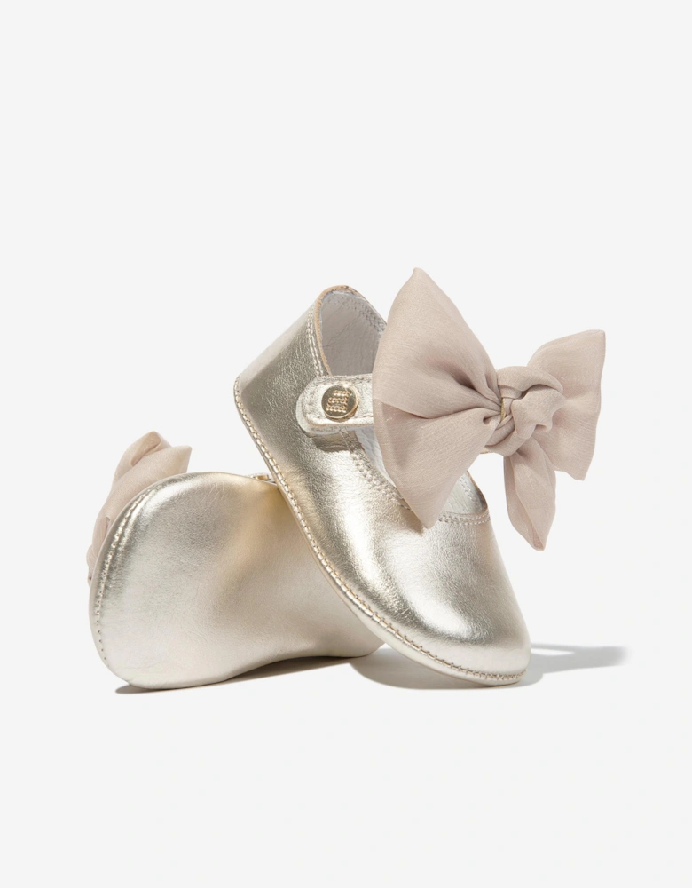 Baby Girls Leather Bow Shoes in Gold