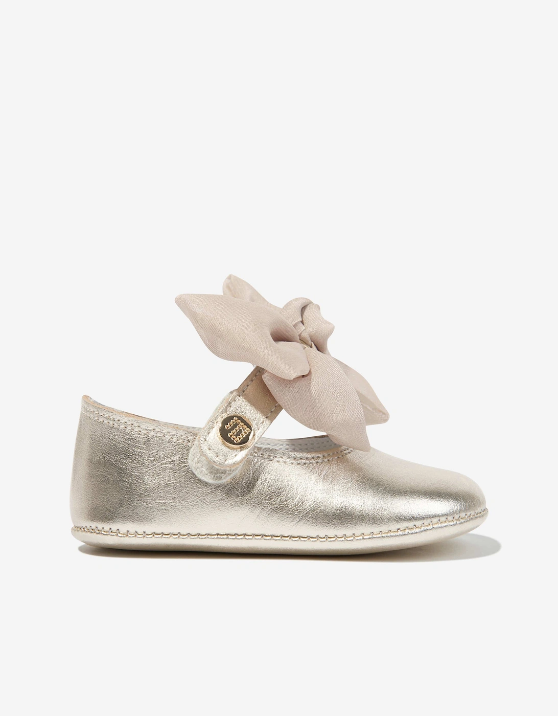 Baby Girls Leather Bow Shoes in Gold, 5 of 4