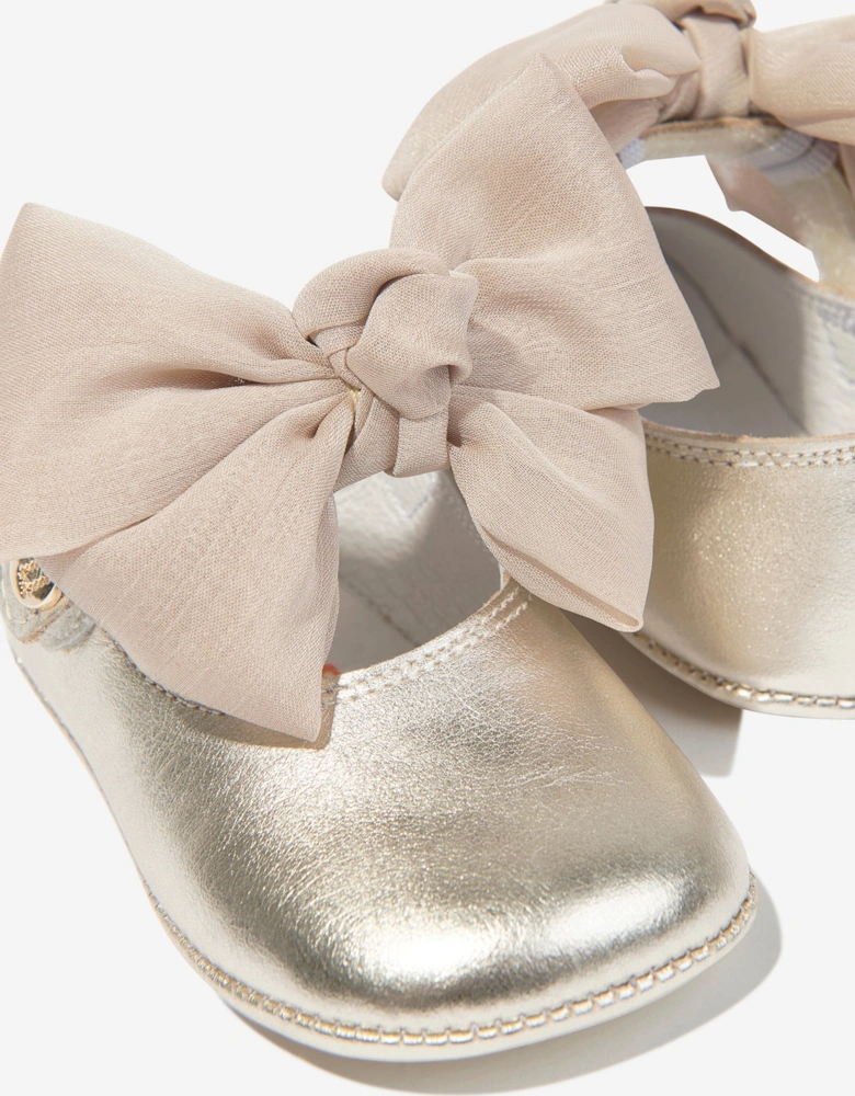 Baby Girls Leather Bow Shoes in Gold