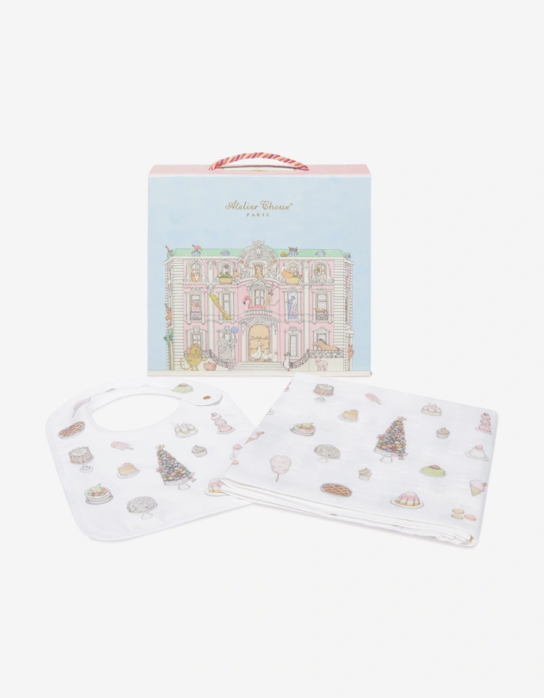 Baby Girls Sweetie Pie Carré and Satin Bibs Set in Pink