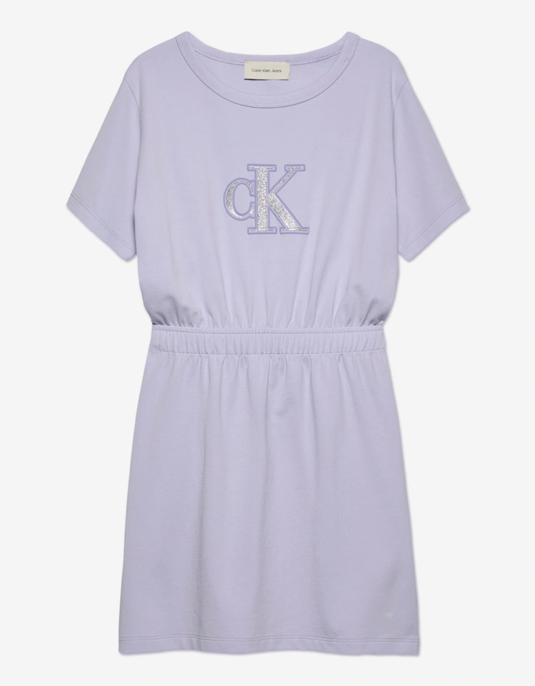 Girls Monologo Metallic T-Shirt Dress in Purple