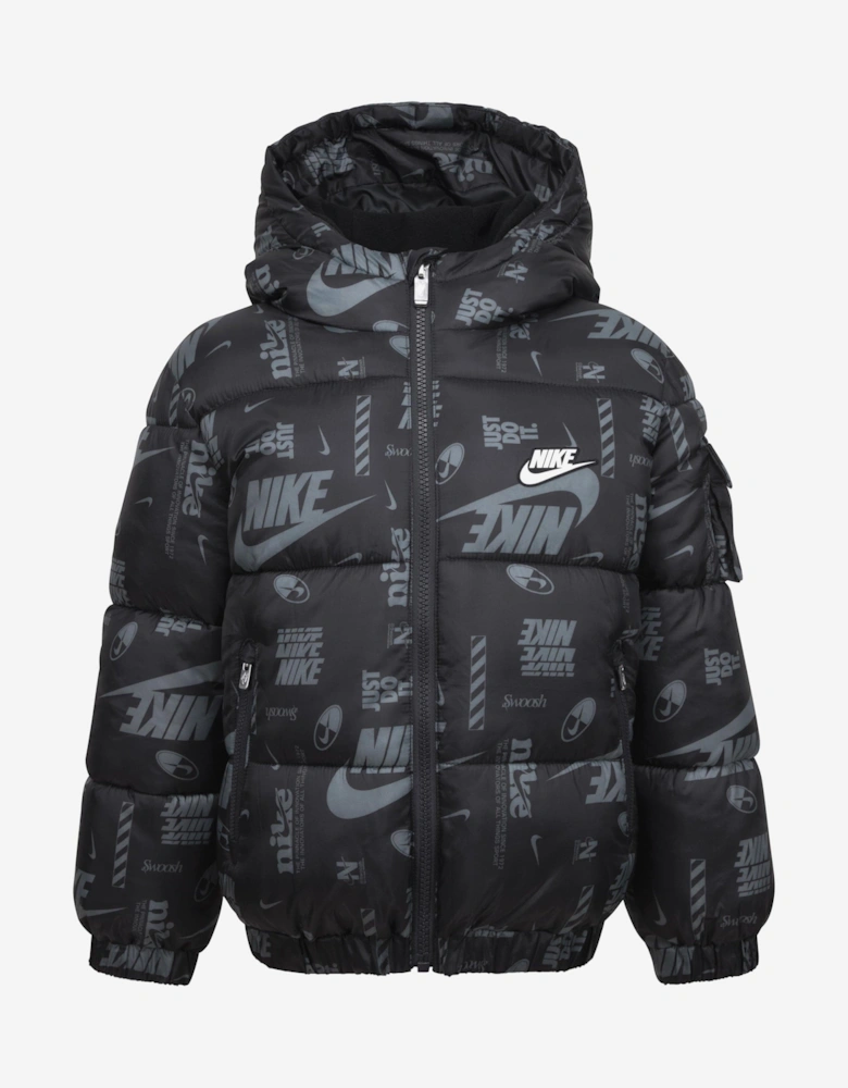 Boys DNA Logo Puffer Jacket in Black