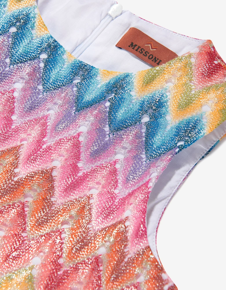 Girls Knitted Zigzag Dress in Multicolour