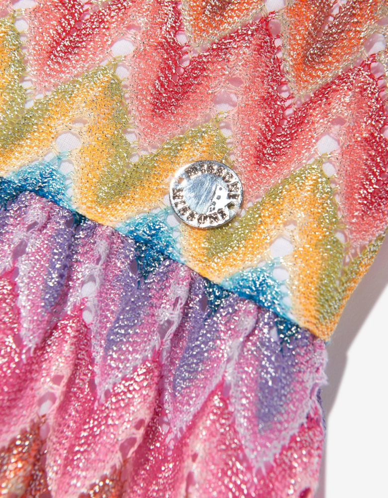 Girls Knitted Zigzag Dress in Multicolour